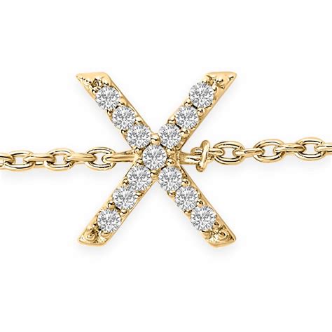10K Yellow Gold Diamond Accent "X" Initial Charm and Link Bracelet | eBay
