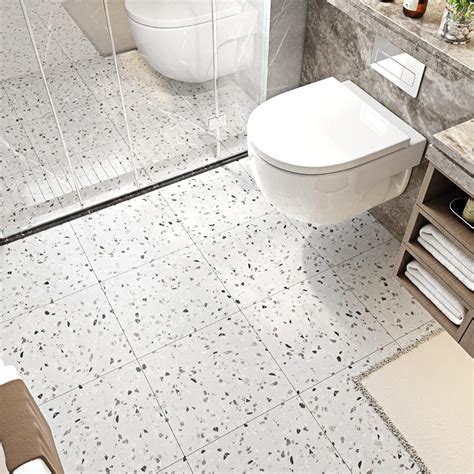 FunStick Terrazzo Peel and Stick Floor Tile 12x12 in 15 Pcs Grey Floor ...