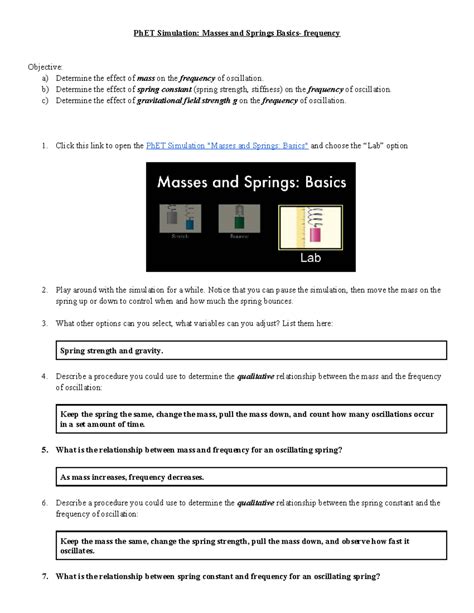 PhET Simulation: Masses & Springs Basics - Frequency Analysis - Studocu