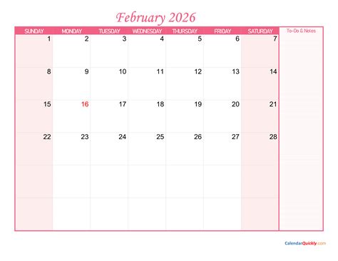 Blank Calendar 2026 February