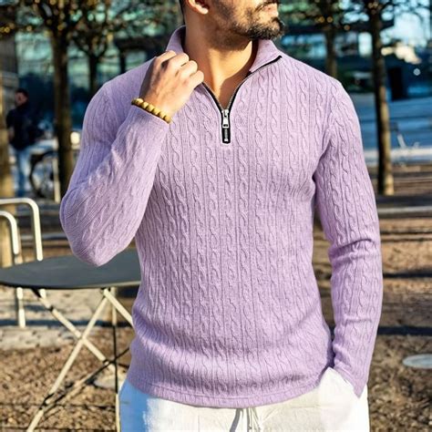 Gamivast Men's Quarter Zip Pullover Sweater Slim Fit Cable Knit Long ...