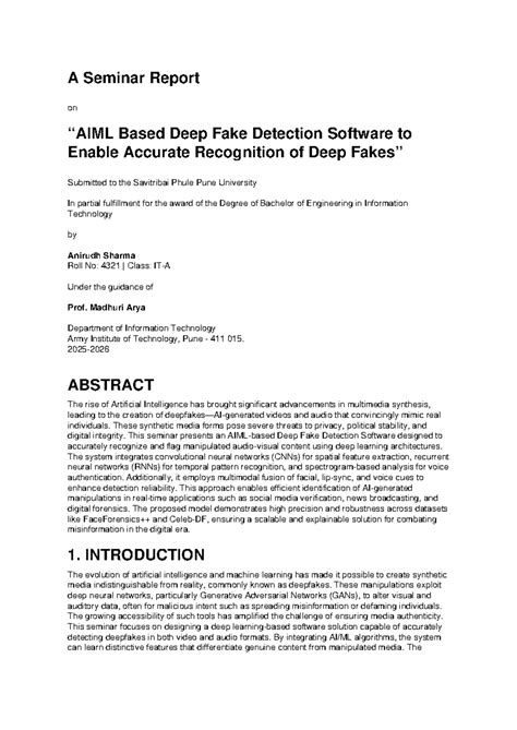 Seminar Report: Deep Fake Detection Software for Accurate Recognition ...