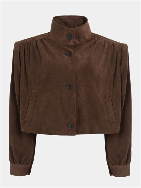 Lalisa Ruched Suede Bomber, Brown – SourceUnknown