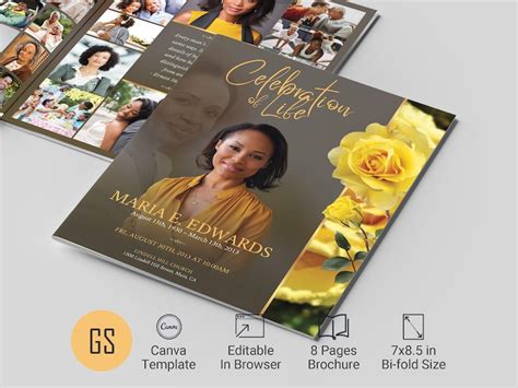 Yellow Rose Funeral Program Template: 8 Page Celebration of Life ...