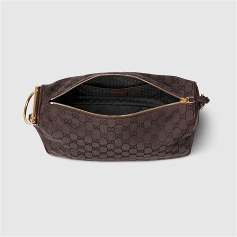 Gucci Half Horsebit medium shoulder bag in dark brown GG canvas | GUCCI® SE