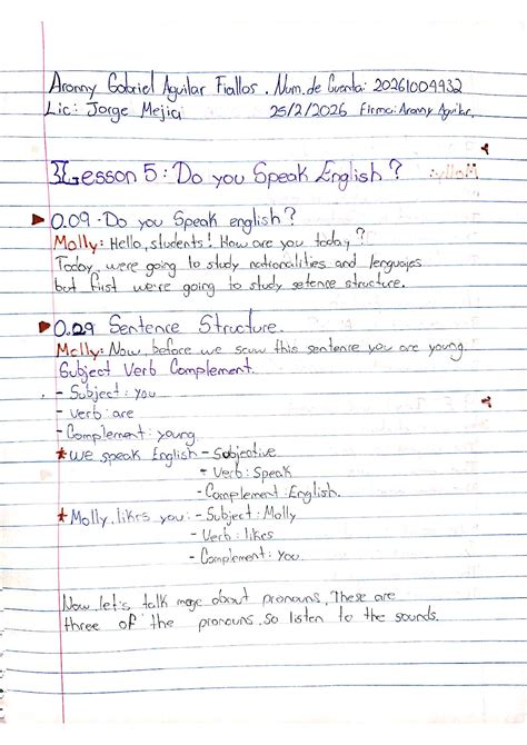 Toma de Notas: Clase de Inglés - Estructura de Oraciones y Vocabulario ...
