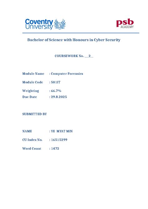 Forensic Coursework 2: Computer Forensics Analysis (501IT) - Studocu