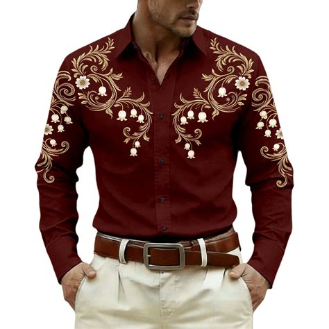 BOOMNY Mens Western Cowboy Buttons Down Shirts Long Sleeve Shirts for ...