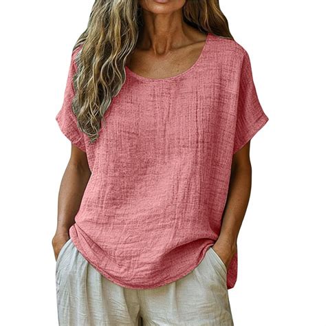 Yuanlook Women's Linen Cotton Round Neck Batwing Sleeve Camisole Relaxed Fit Tee Size S-XXXL ...