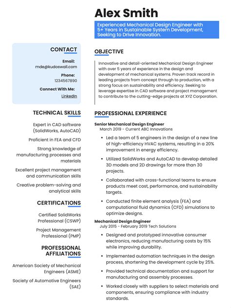 Mechanical Design Engineer Resume Examples For 2025 Resume Worded - Free Word Template