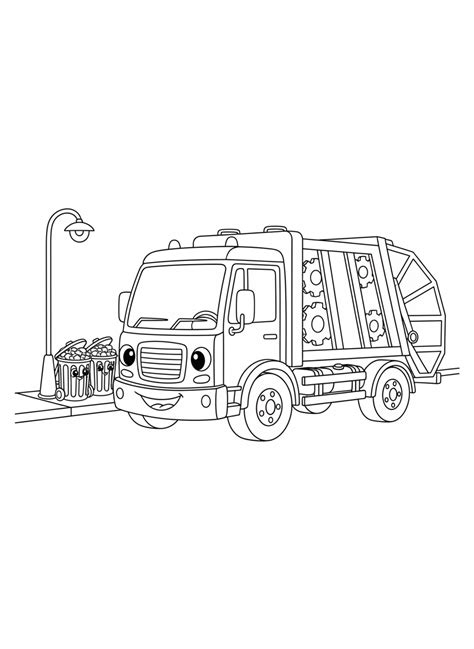 Página de Colorir Caminhão de Lixo Amigável - PDF Grátis Imprimível