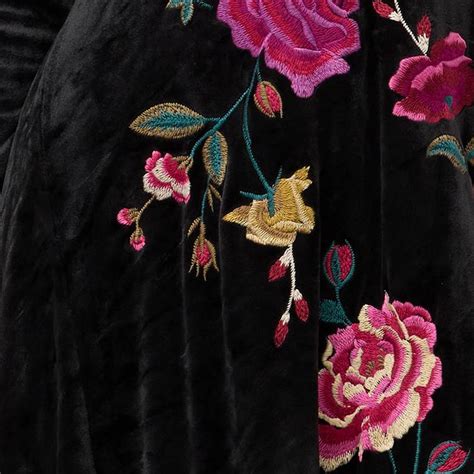 Johnny Was Rosilia Velour Dress with Handkerchief Hem, Black Floral