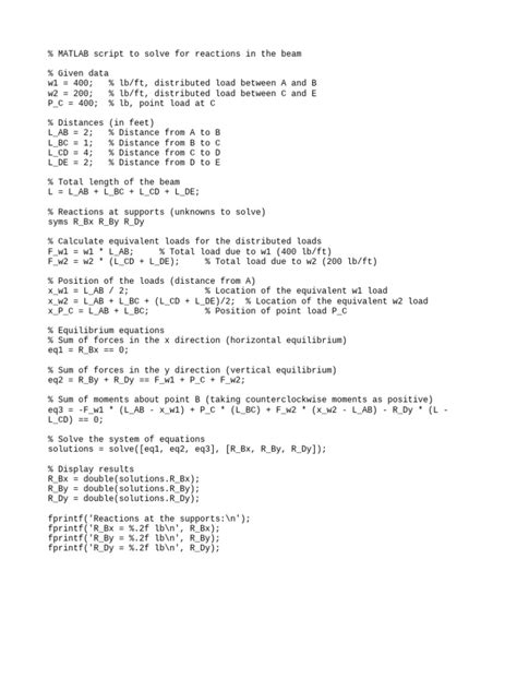 Matlab Code for Reactions Problem 1 | PDF