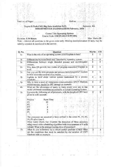 OS MSE 2026: Mid Semester Exam Notes on Operating Systems - Studocu