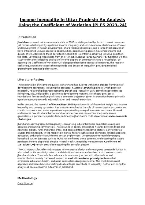 Income Inequality Analysis in Jharkhand Using PLFS Data (PLFS) - Studocu