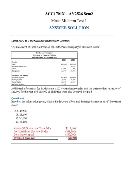 ACC1701X AY2526 Sem2 Mock Midterm Test 1 Answer Key - Studocu