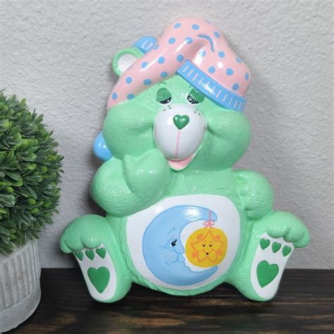 Vintage Ceramic Care Bears Wall Decor Green Sleepy Bear 1985 BM