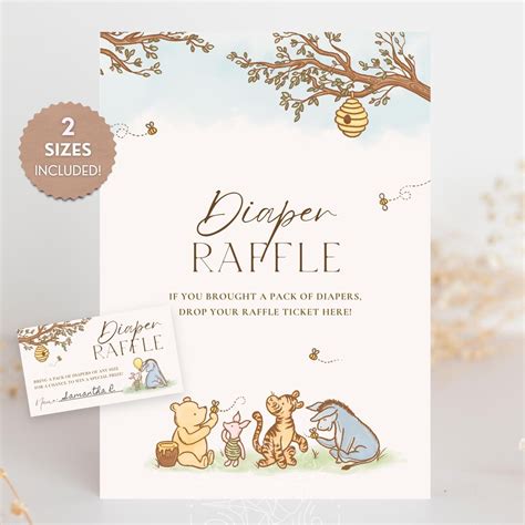 Winnie the Pooh Diaper Raffle Sign and Tickets for Baby Shower (digital ...