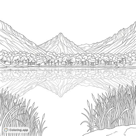 Tranquil Lake Mountain Landscape - Coloring.app