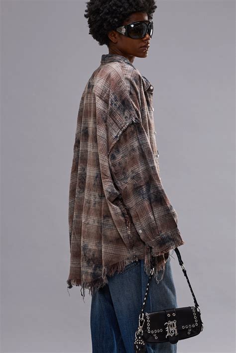 SHREDDED SEAM DROP NECK SHIRT - OVERDYED GREY PLAID – R13
