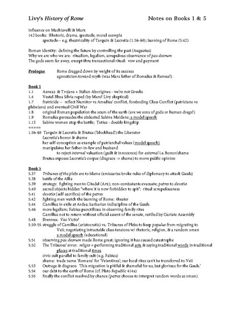 Livy's History of Rome: Notes on Books 1 & 5 - Studocu
