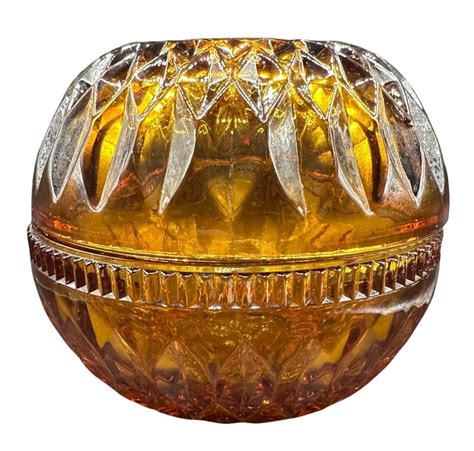 VTG Indiana Glass Amber Fairy Lamp Diamond Point Pattern MCM Pressed ...