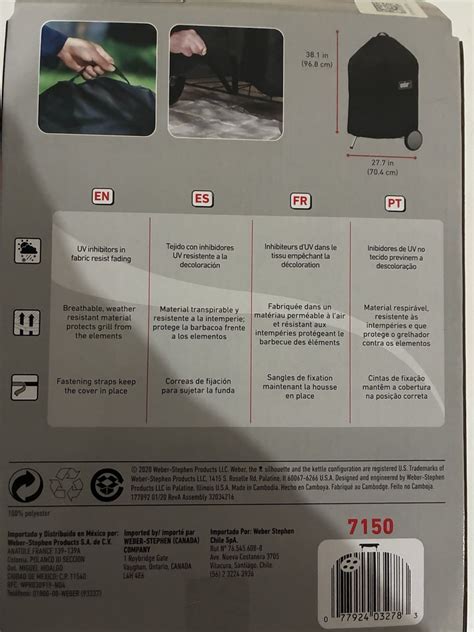 Weber Premium 22 Inch Charcoal Grill Cover 7150WEB - Black, Genuine