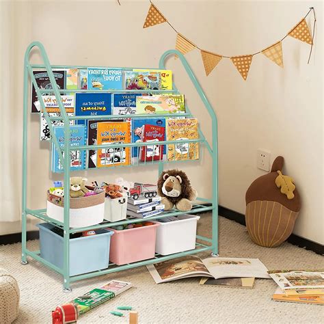 Huhote Green Kids Bookshelf with Adjustable Shelves for Bedroom ...