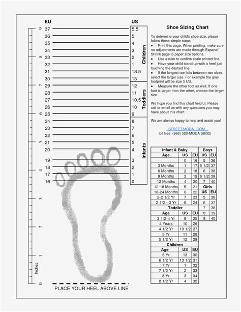 Printable Shoe Size Guide For Boys