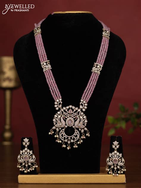 Beaded multilayer mint green necklace peacock design with kundan & cz ...