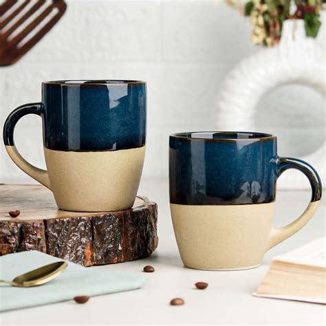 Buy The Earth Store Organic Blue Coffee Mug Set of 2, 330ML | Ceramic ...