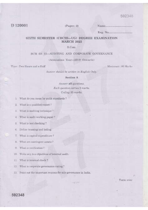 B.Com. BCM 6B Final Exam: Auditing & Corporate Governance Notes - Studocu