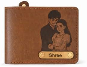 Buy Personalised Brown Genuine Leather Bifold Wallet with Custom Couple ...