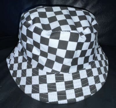 ADULT ONE SIZE BLACK AND WHITE CHECK BUCKET HAT NEVER WORN 100% COTTON ...