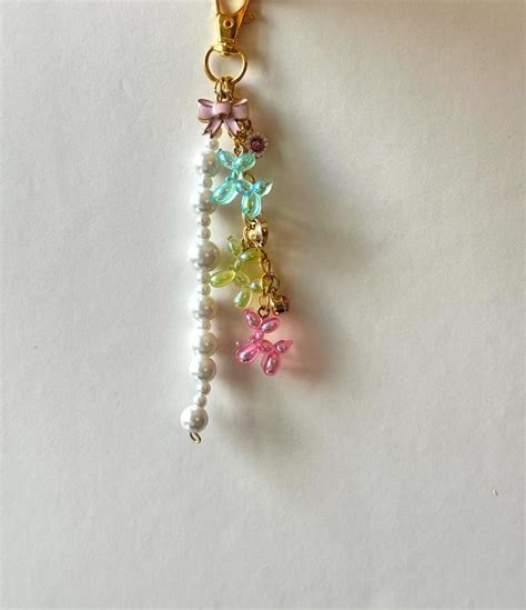 Pastel Balloon Dog Keychain – Pearl Beaded Gold Chain Bag Charm, Kawaii ...