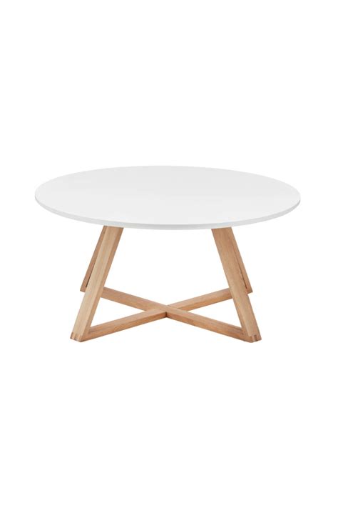 Base Modern Round Coffee Table with White MDF Top and Wooden Legs, 80 x ...