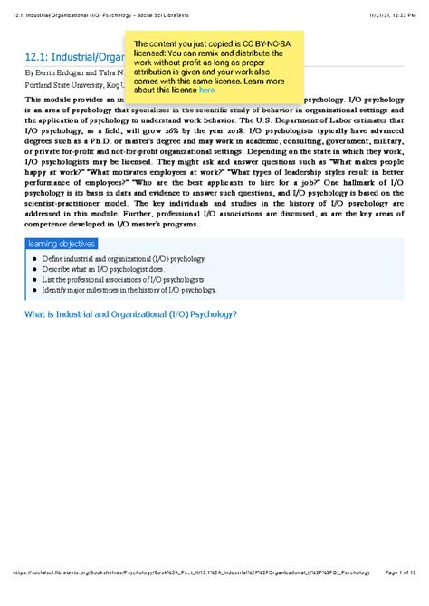 12.1: Introduction to Industrial and Organizational Psychology - Studocu