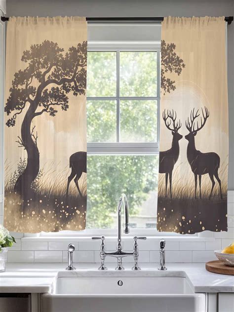 Sheer Curtains 72 Inches Long 2 Panels, Grassland Sunset Romantic Elk ...