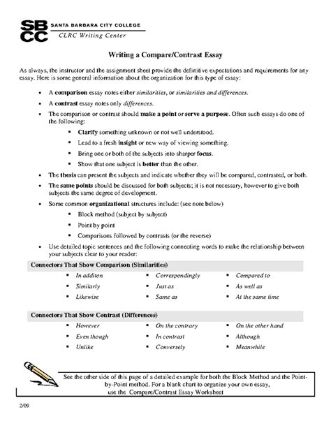 CLRC Writing Center: Compare and Contrast Essay Guide - Studocu
