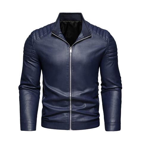 Men's Casual PU Leather Jacket Stand Collar Motorcycle Jacket Classic ...