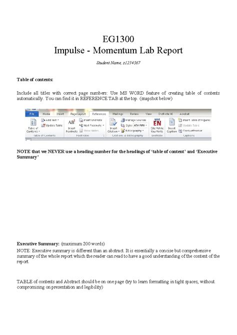 EG1300 Impulse Momentum Lab Report Template and Guidelines - Studocu