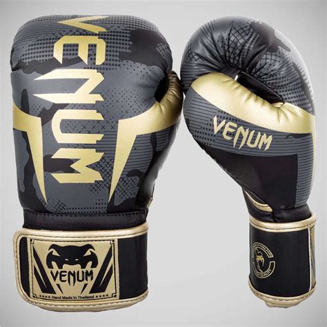 Venum Elite Boxing Gloves Dark Camo/Gold from Made4Fighters