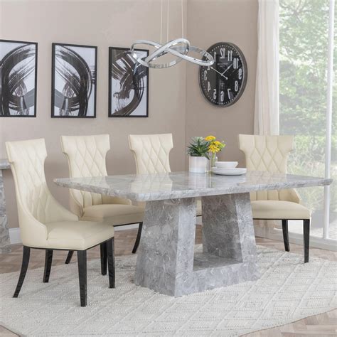2 x Free Chairs - Milan Dining Set - 6 Seater - 160cm - Grey Marble ...