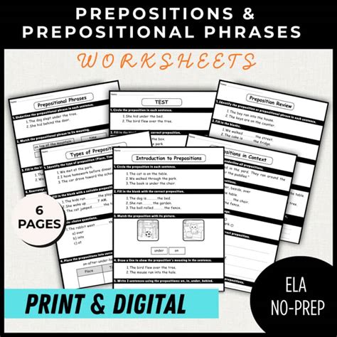 Prepositions & Prepositional Phrases Worksheets-Grammar Practice-Print ...