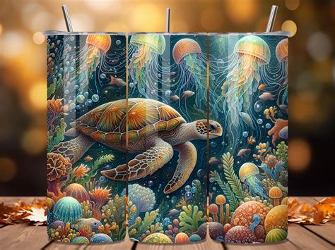 Underwater Jellyfish Turtle Tumbler Wrap Graphic by Art Zone · Creative ...