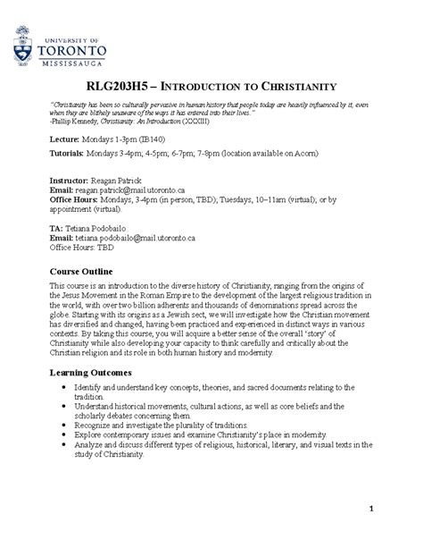 RLG203H5F Lecture Notes: Introduction to Christianity and Its Impact ...