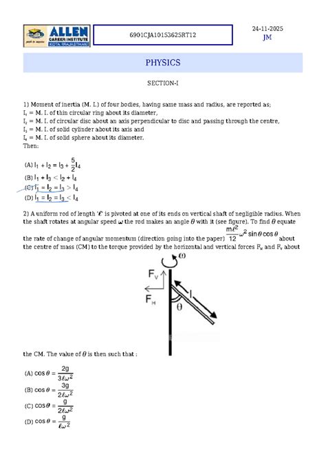 6901CJA10153625RT12 JM PHYSICS: Moment of Inertia and Angular Momentum ...