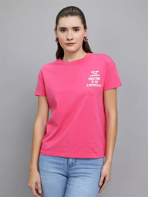 Buy Women Magenta Printed Round Neck Half Sleeve Top Online in India ...