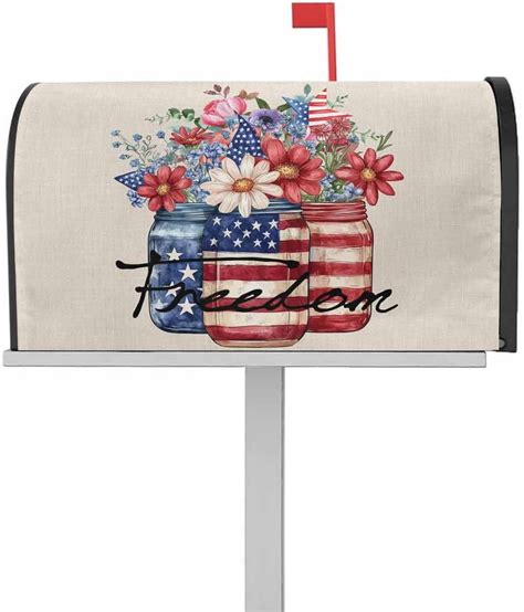 4th of July Mailbox Covers Magnetic Standard Size, Red Blue Floral Independence Day Rustic ...