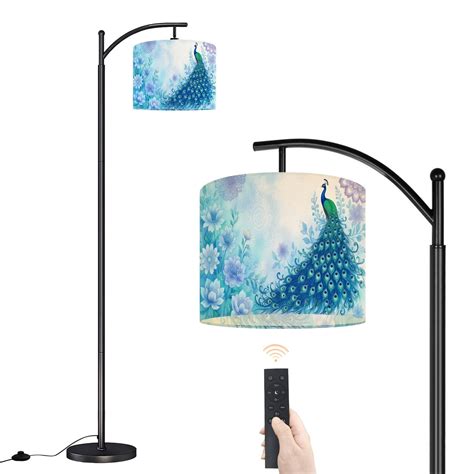 Arc Floor Lamp with Adjustable Lampshade Majestic Blue Peacock ...